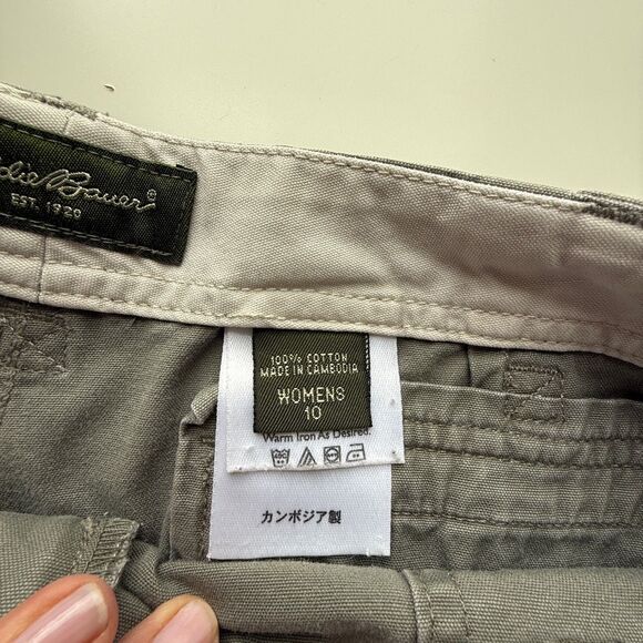 Eddie Bauer High Rise 100% Cotton Utility Capri Cropped Pants Sage Green Size 10 - Picture 4 of 10